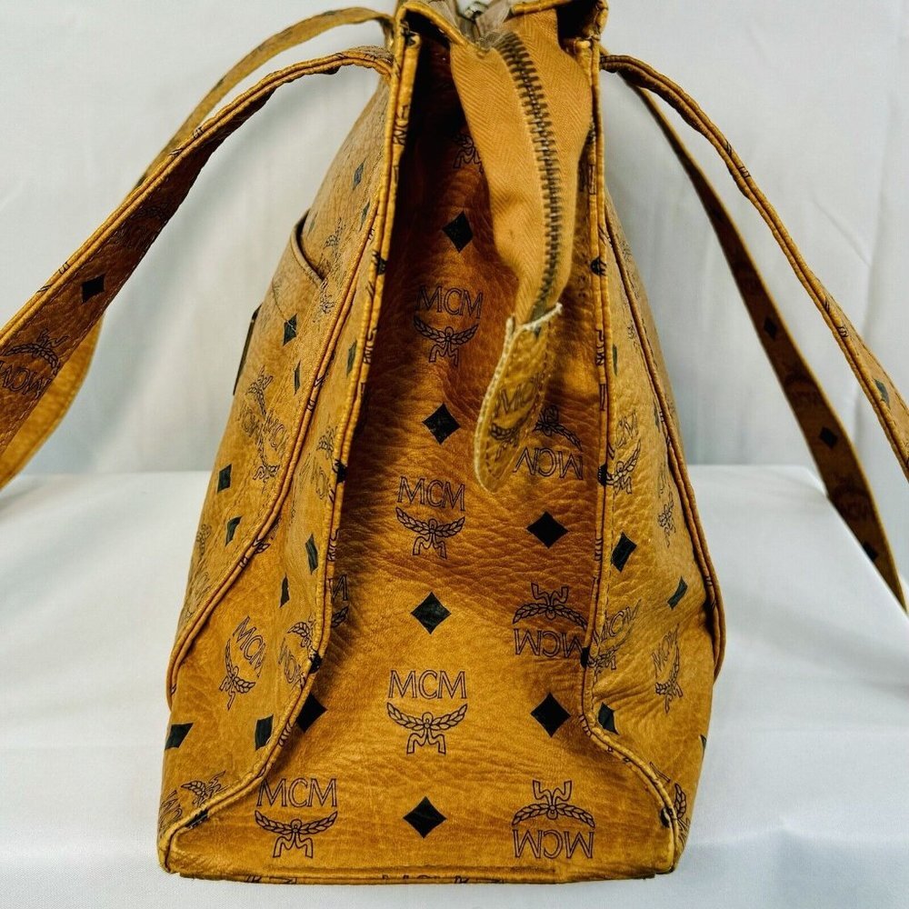 MCM Logo Pattern Visitos Shoulder Bag Tote Authentic Excellent Clean Condition - Picture 11 of 16